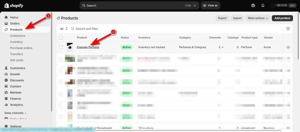 Click on Products and Open a Product