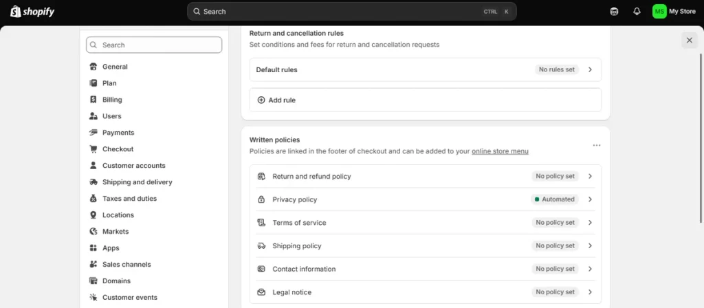 Screenshot of Policy Settings