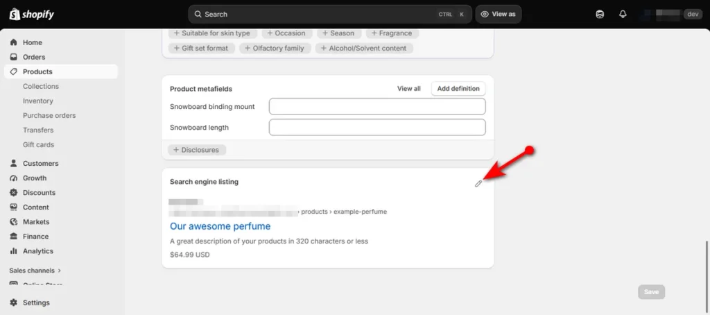 Tap Search Engine Listing Edit