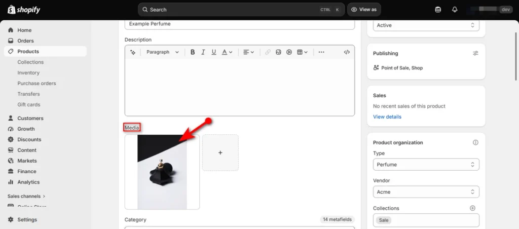 Click on Product Media