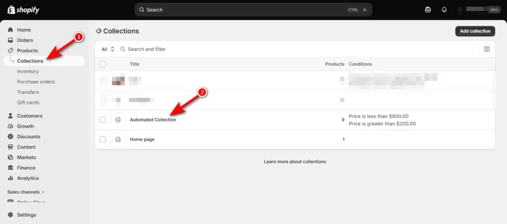 Hit Collections and Click on a Collection
