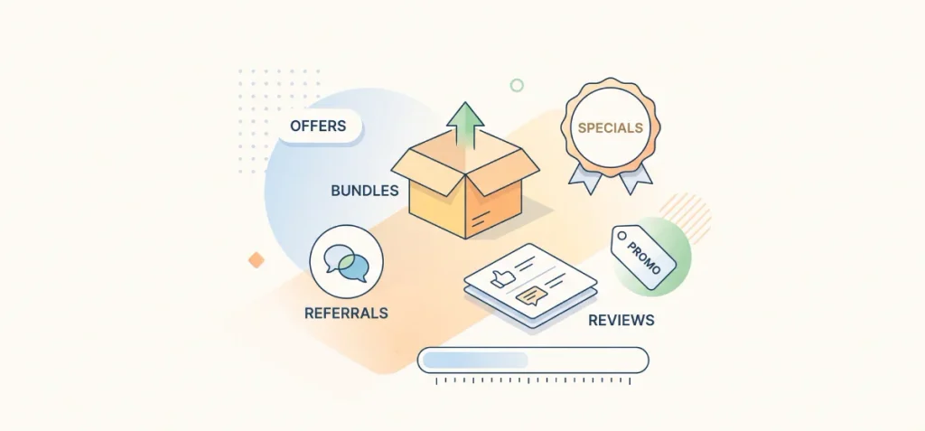 Use Offers Bundles Referrals and Reviews