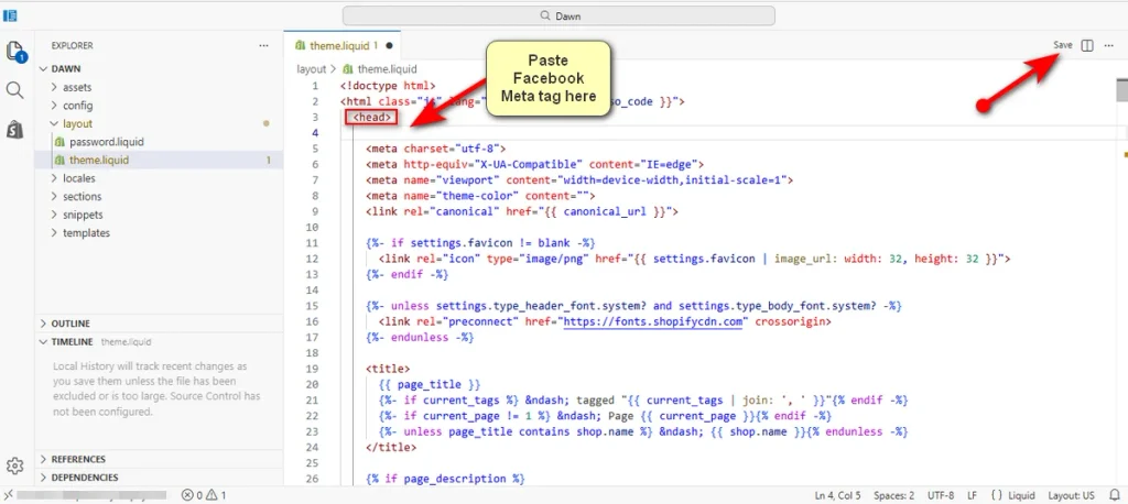 Insert Facebook Meta Tag and Click Save