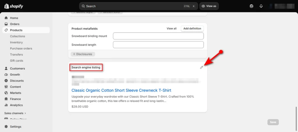 Click Edit of Search Engine Listing Card