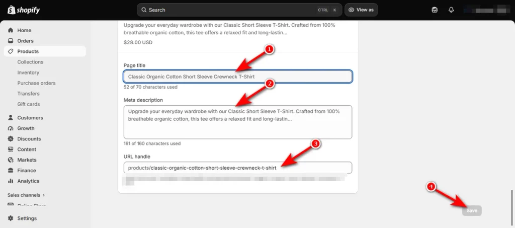 Edit Product Title Meta and URL Handle