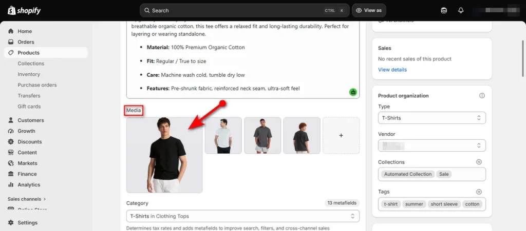 Click on a Product Image in the Product Editor