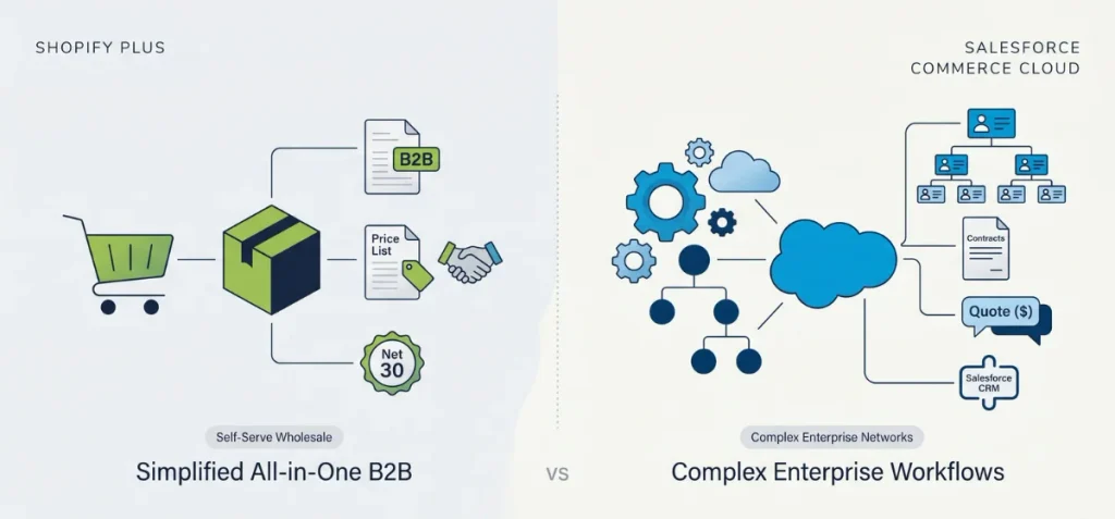 Shopify Plus vs Salesforce Commerce Cloud for B2B